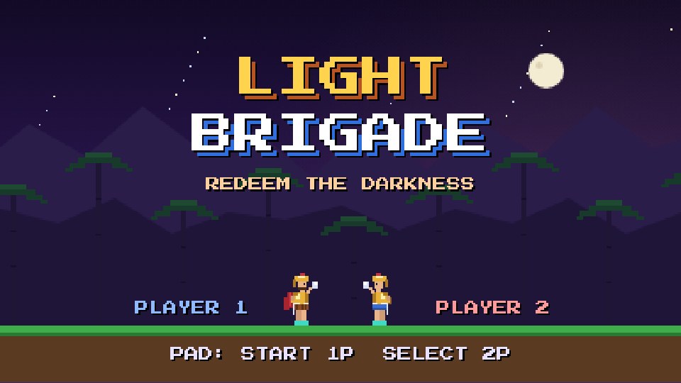 Light Brigade title screen with two heroes